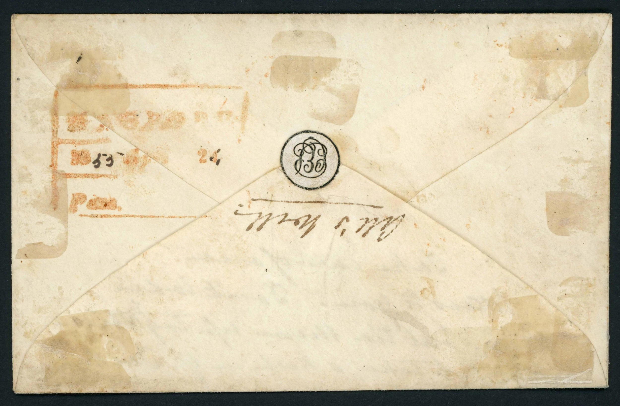 Pre-stamp cover of India — Nagpore HG 3, COV-4792, 24 April 1855