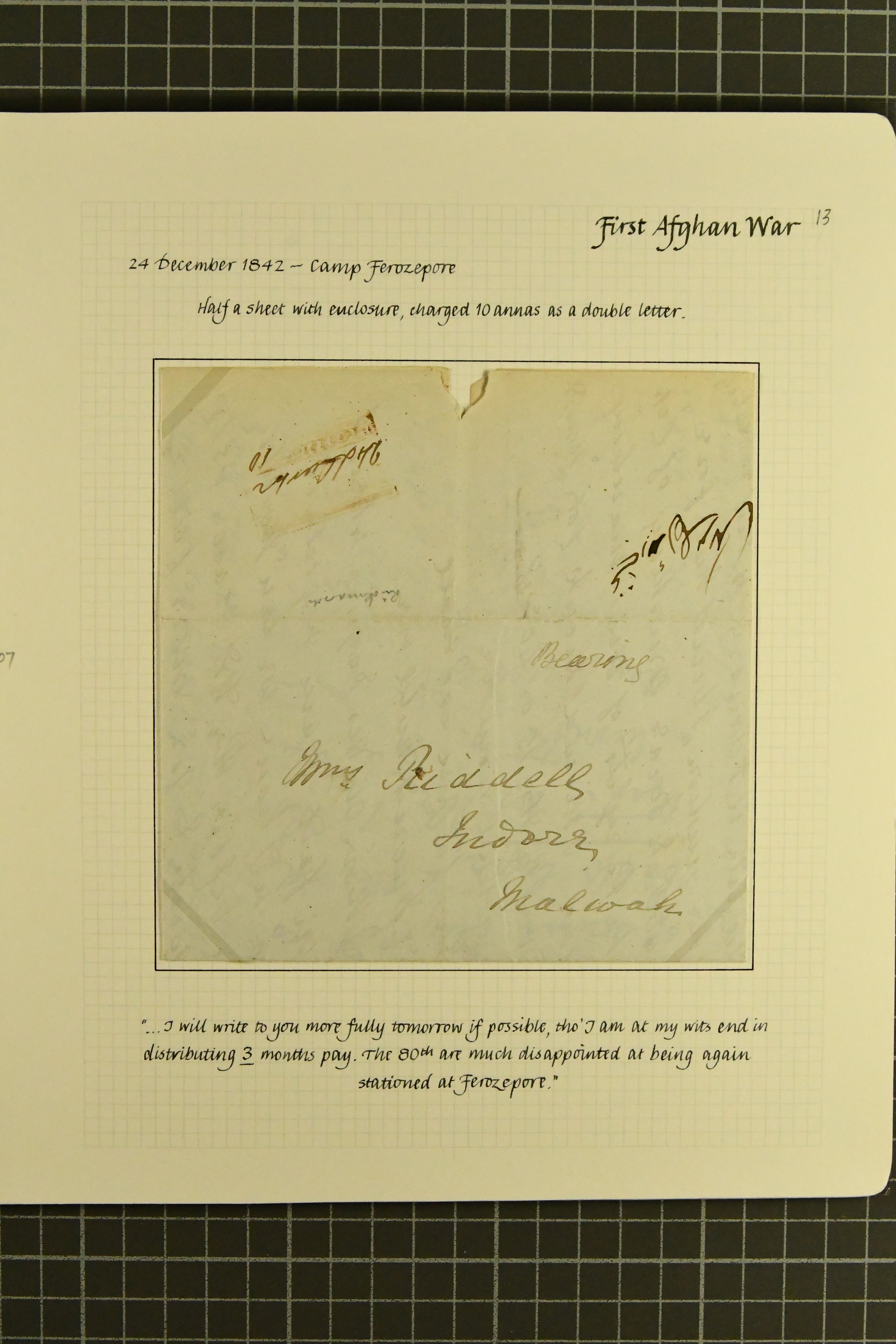 Pre-stamp cover of India — Afghanistan FP 3, COV-5098, 24 December 1842