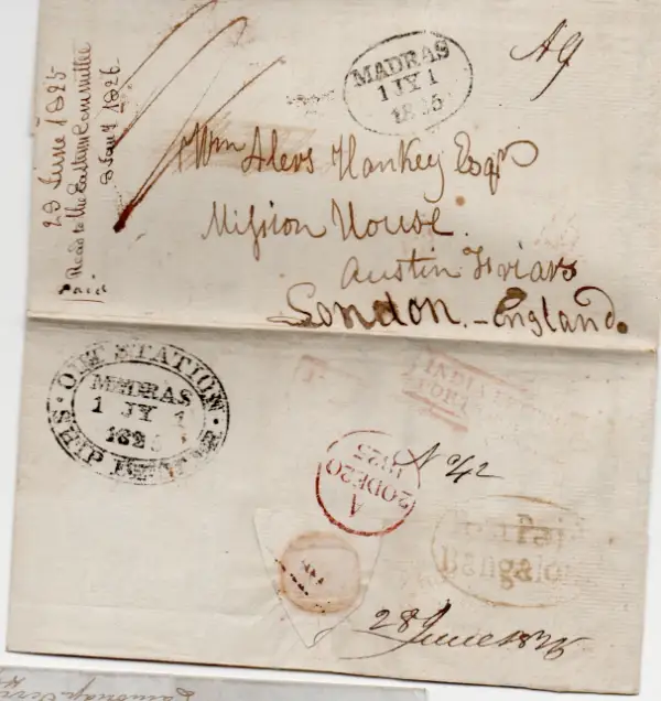 Pre-stamp cover of India — Bangalore HG 2, COV-4520, 1 July 1825
