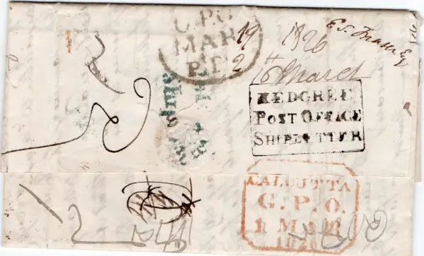 Pre-stamp cover of India — Calcutta G3, COV-4855, 16 March 1826