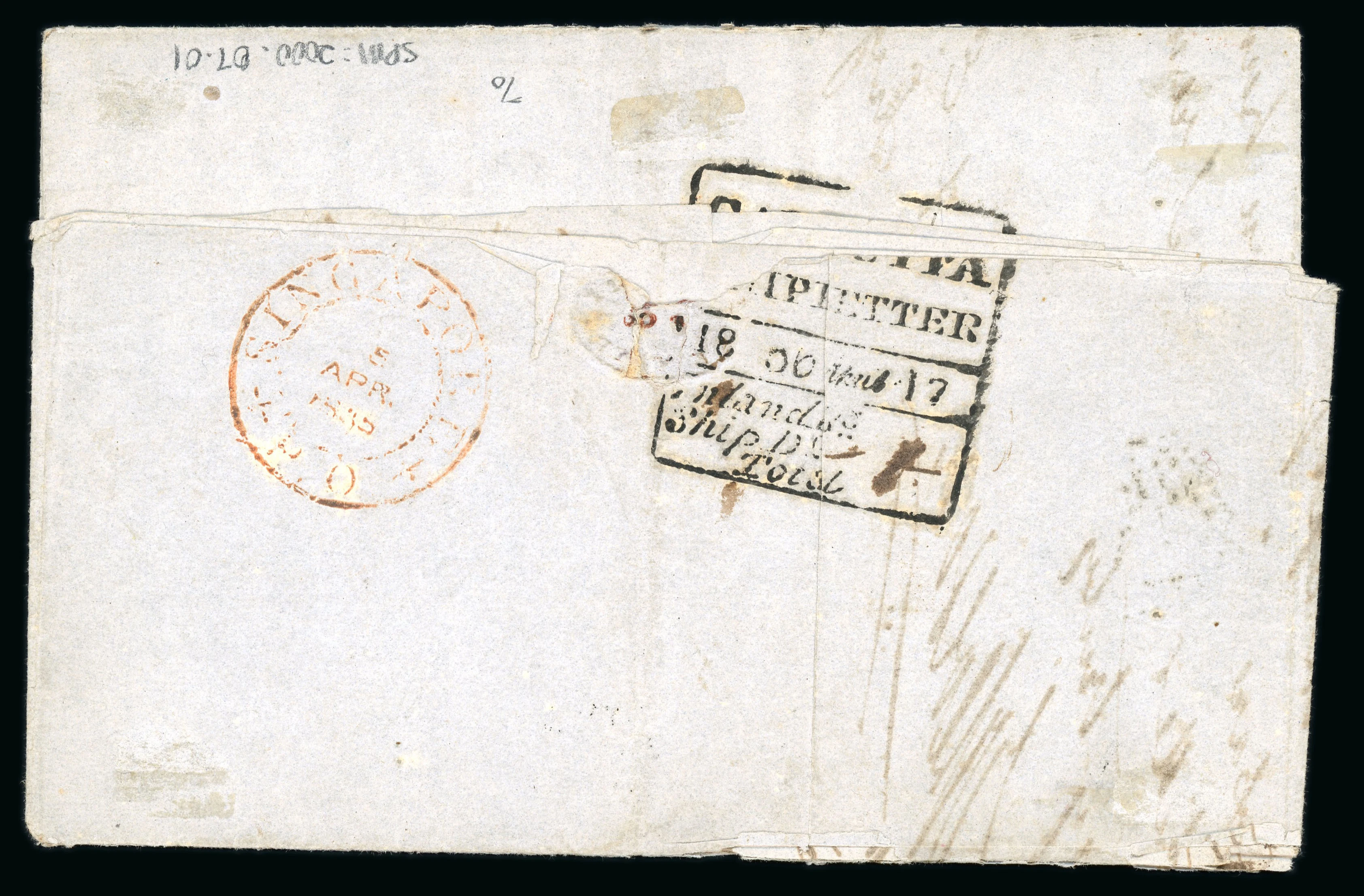 Pre-stamp cover of India — Calcutta SR49, COV-4965, 1854