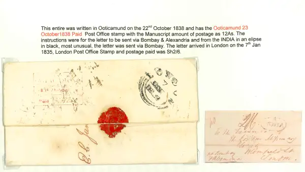 Pre-stamp cover of India — Ootacamund HG 4, COV-5005, 23 October 1838