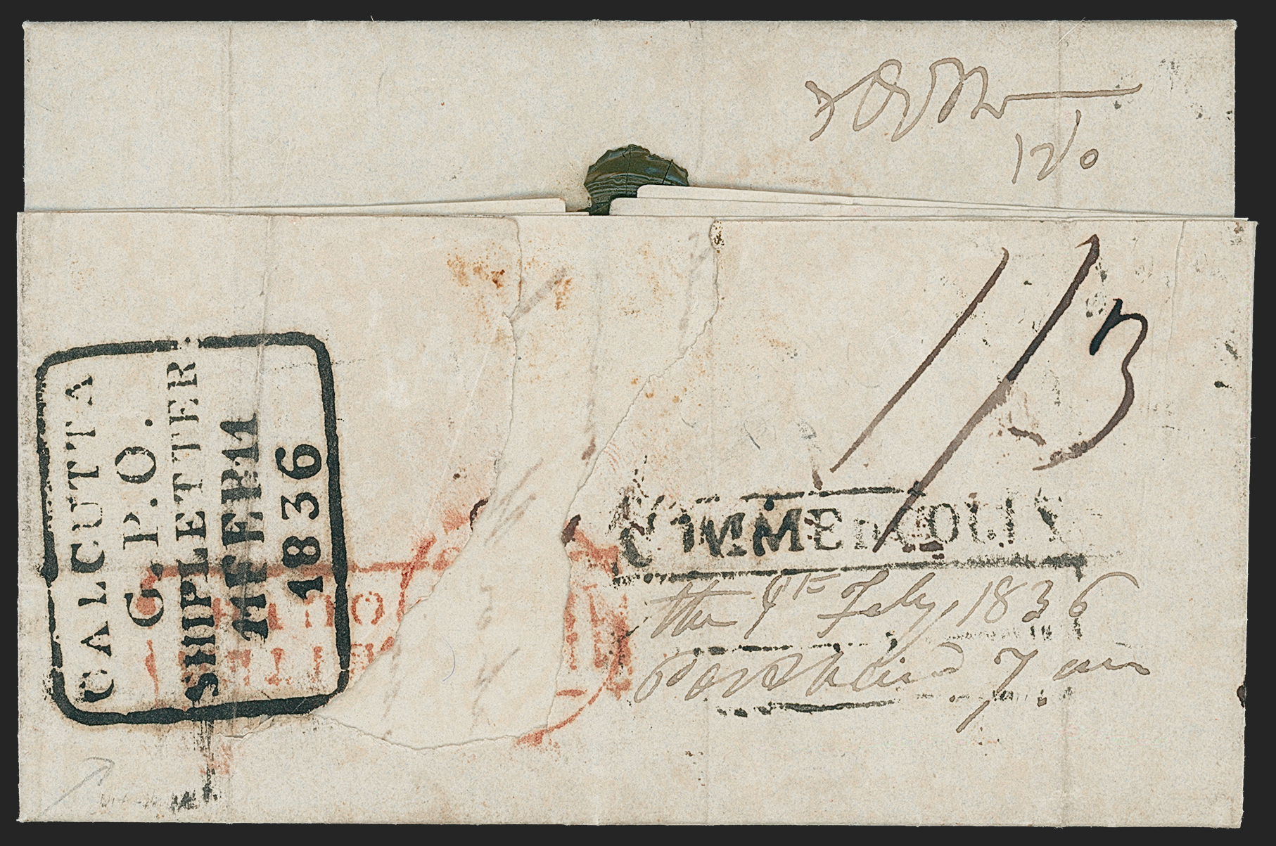 Pre-stamp cover of India — Commercolly HG 1, COV-5282, 9 February 1836