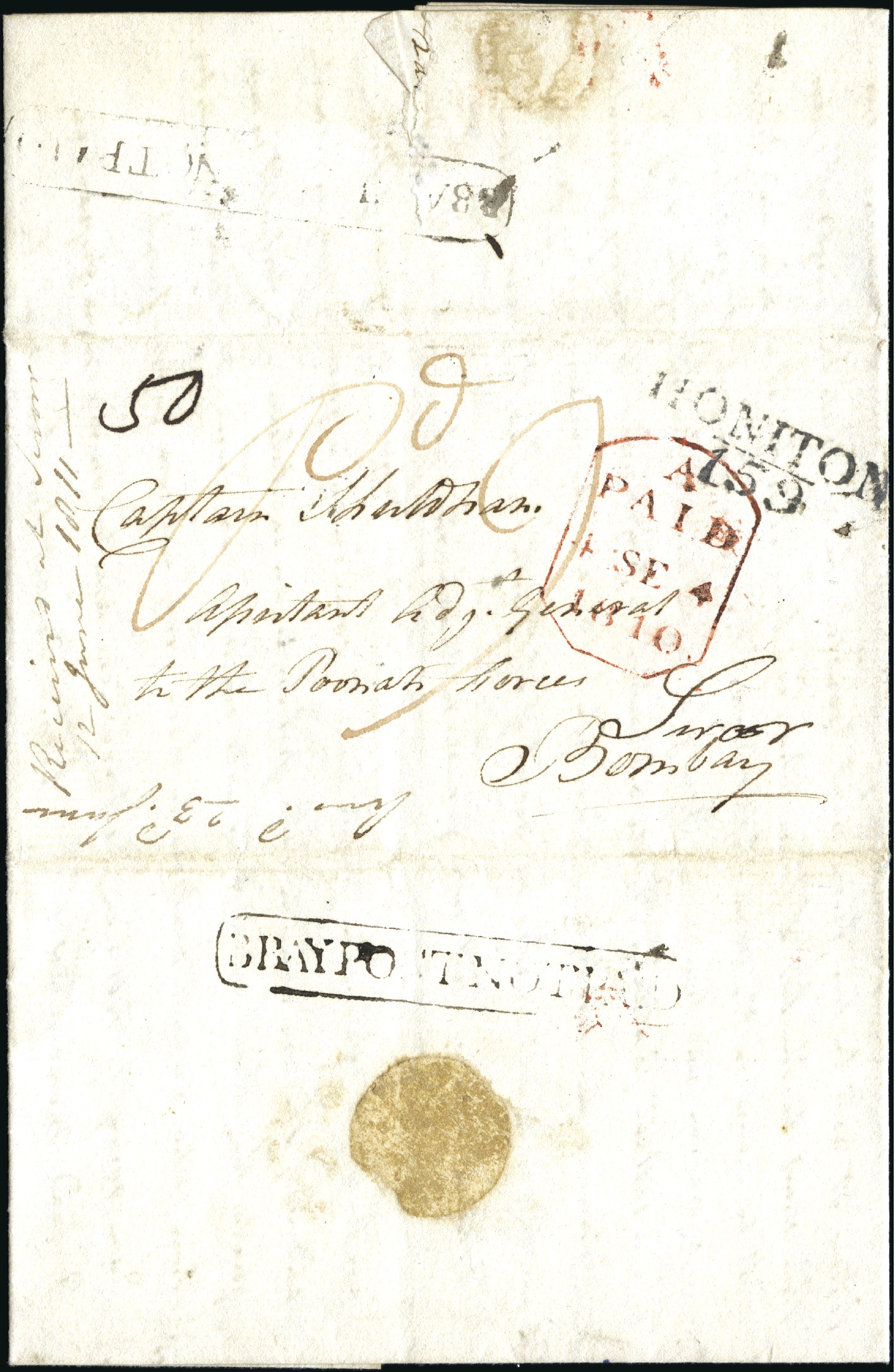 Pre-stamp cover of India — Bombay HG 5, COV-4968, 1810