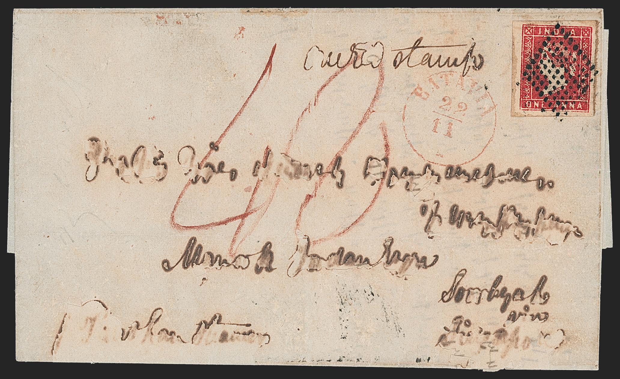 Pre-stamp cover of India — Calcutta SD11, COV-5327, 1854
