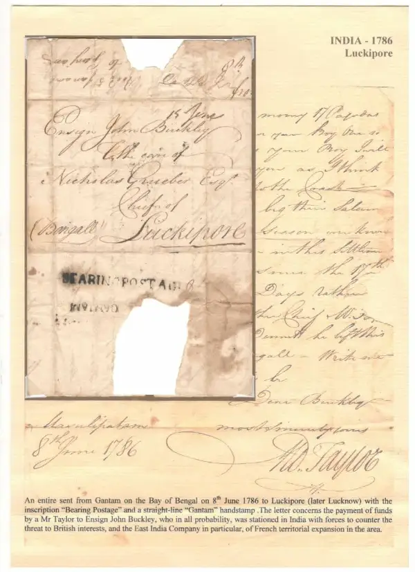 Pre-stamp cover of India — Ganjam HG 1, COV-5037, 8 June 1786