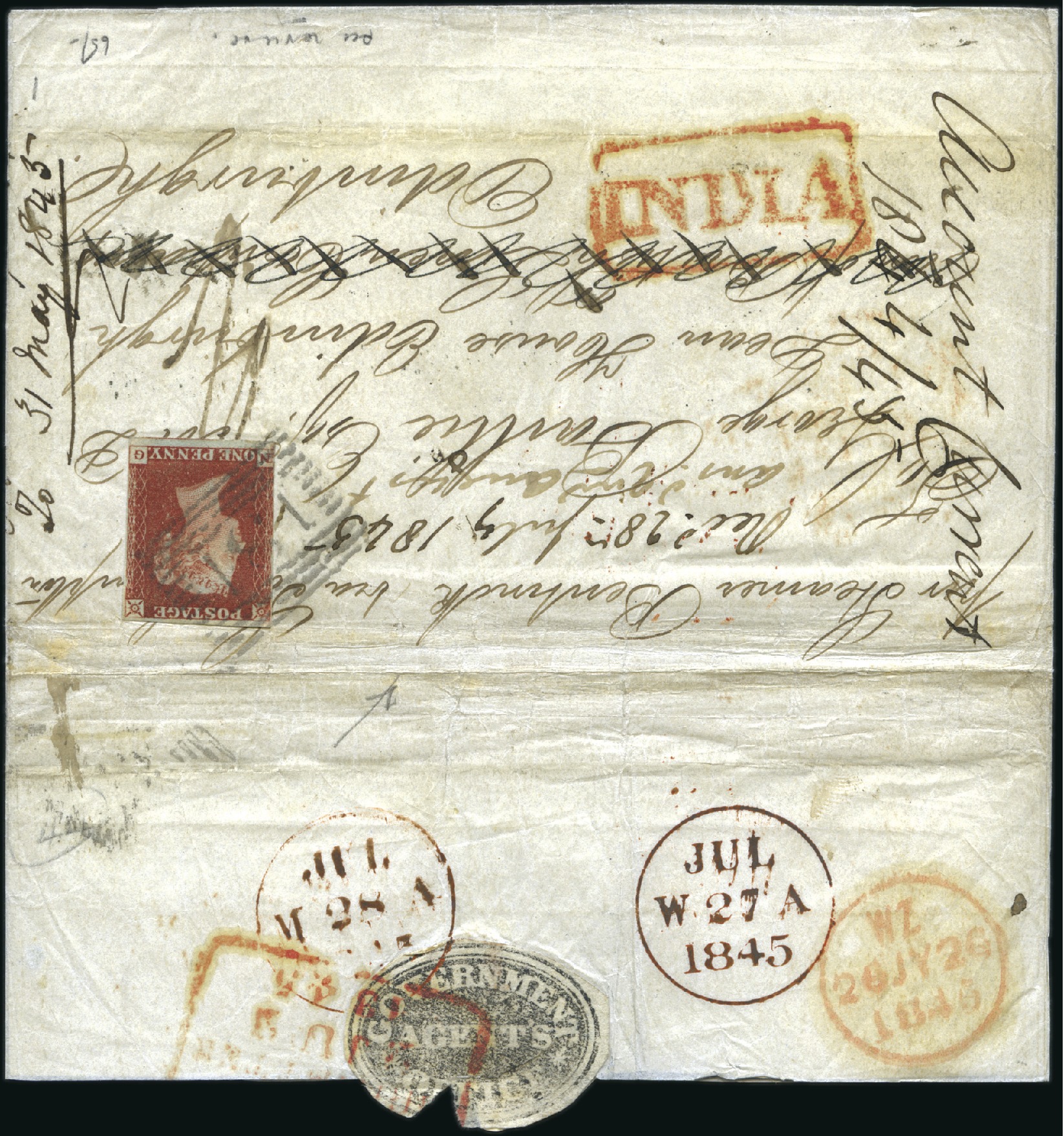 Pre-stamp cover of India — Calcutta SD16, COV-4945, 1842