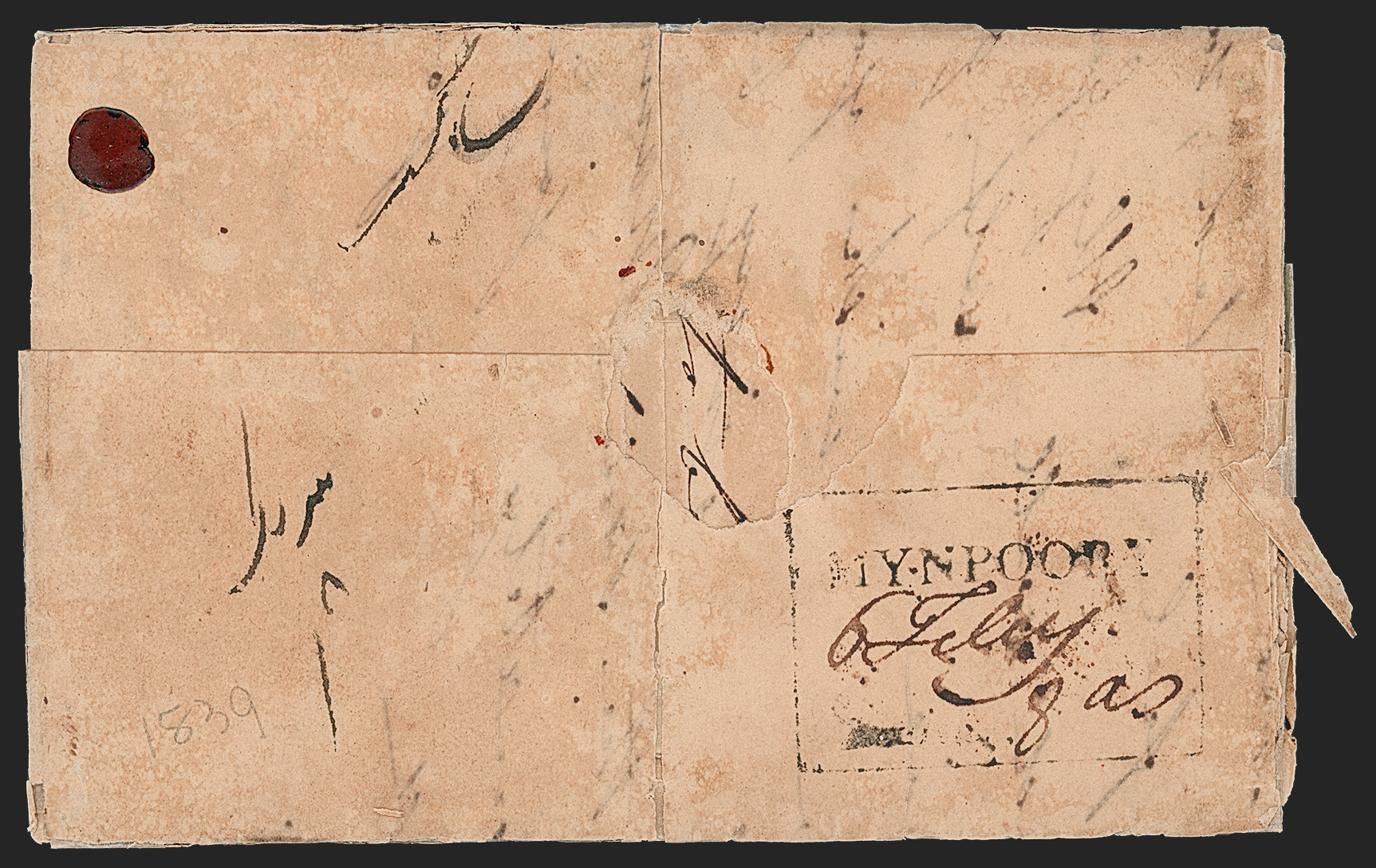 Pre-stamp cover of India — Mynpooree HG 3, COV-5370, 6 February 1839