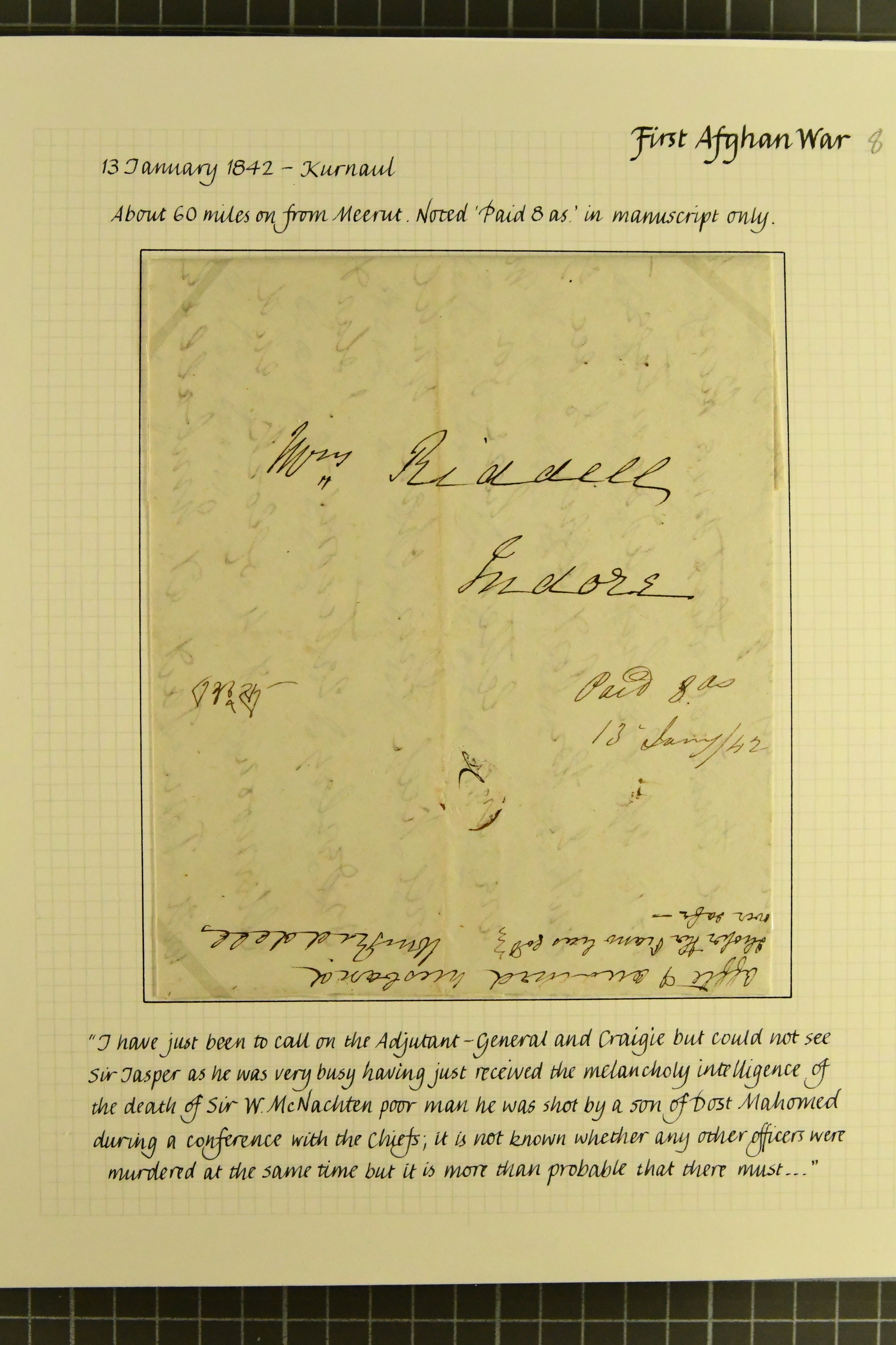 Pre-stamp cover of India — Agra MN 1, COV-5056, 13 January 1842
