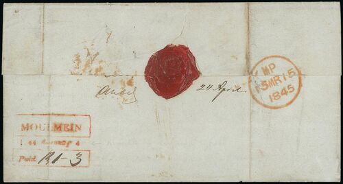 Moulmein FP 2 pre-1854 cover, Spink lot 29