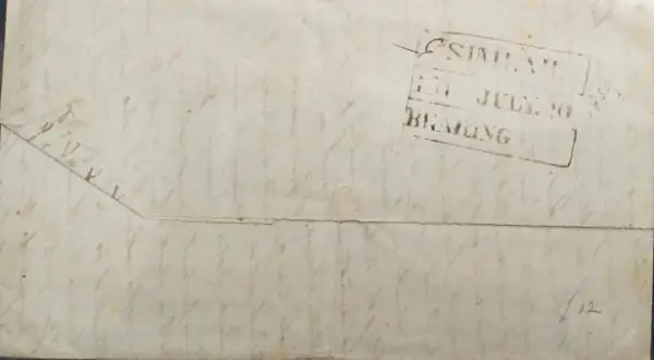 Pre-stamp cover of India — Simla HG 10, COV-5205, 20 July 1850