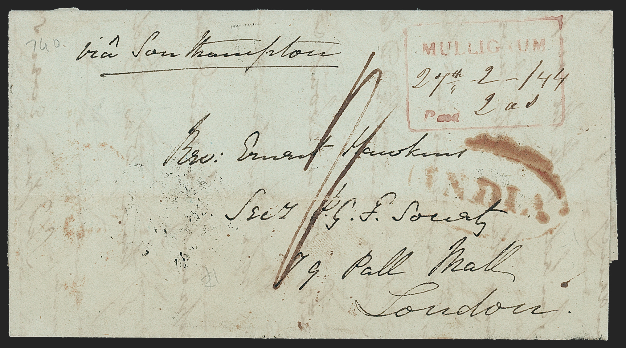 Pre-stamp cover of India — Mallegaum HG 2a, COV-5364, 27 February 1844