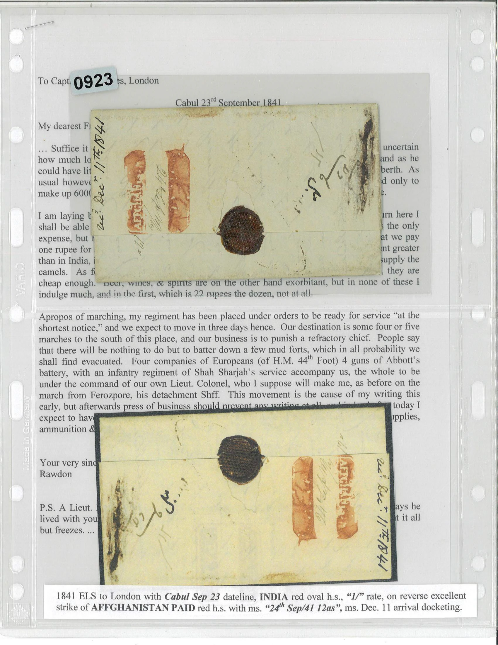 Afghanistan FP 2 pre-1854 cover, Robert A. Siegel Auction Galleries lot 628