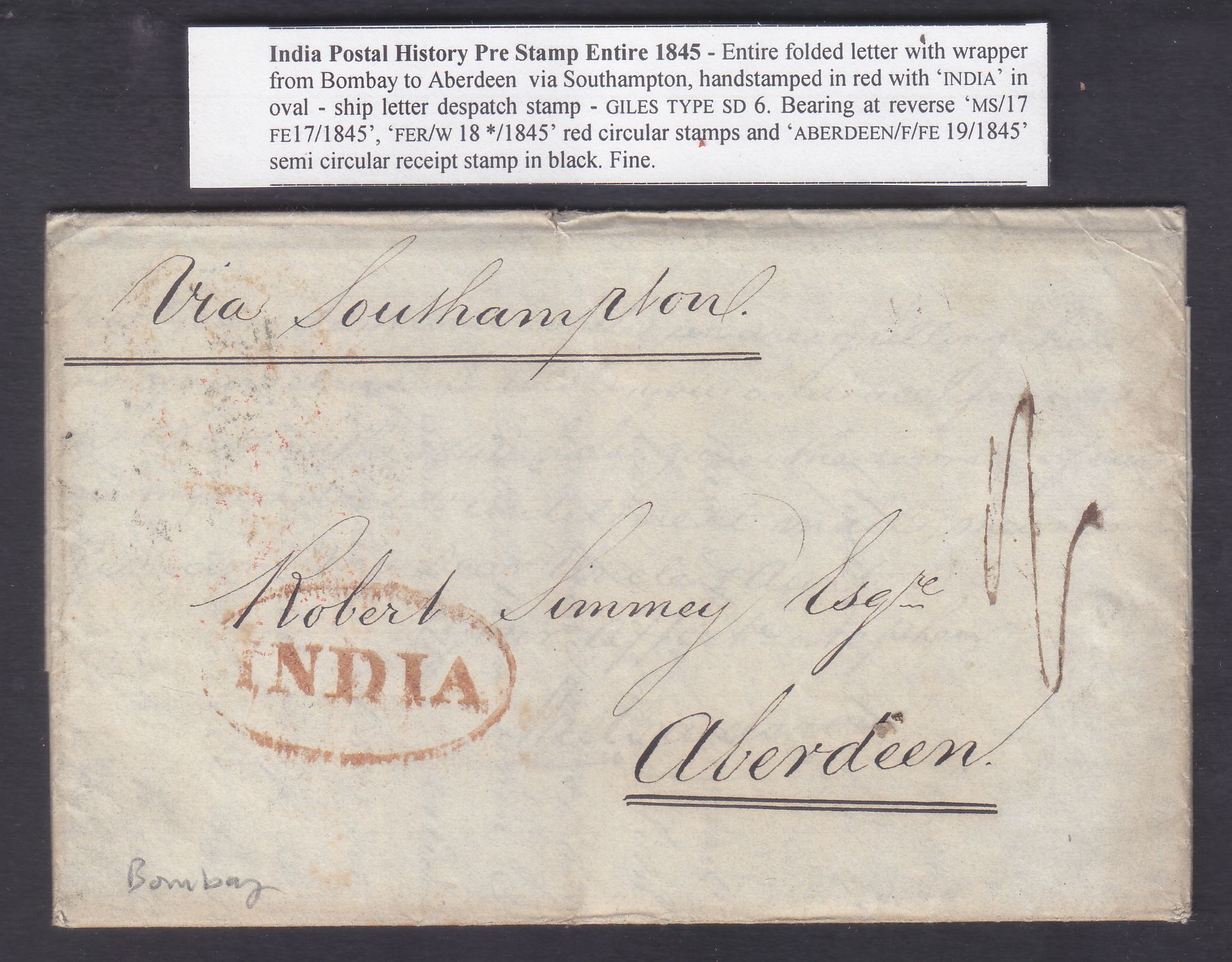 Bombay SD7 pre-1854 cover, Sephils lot 0086