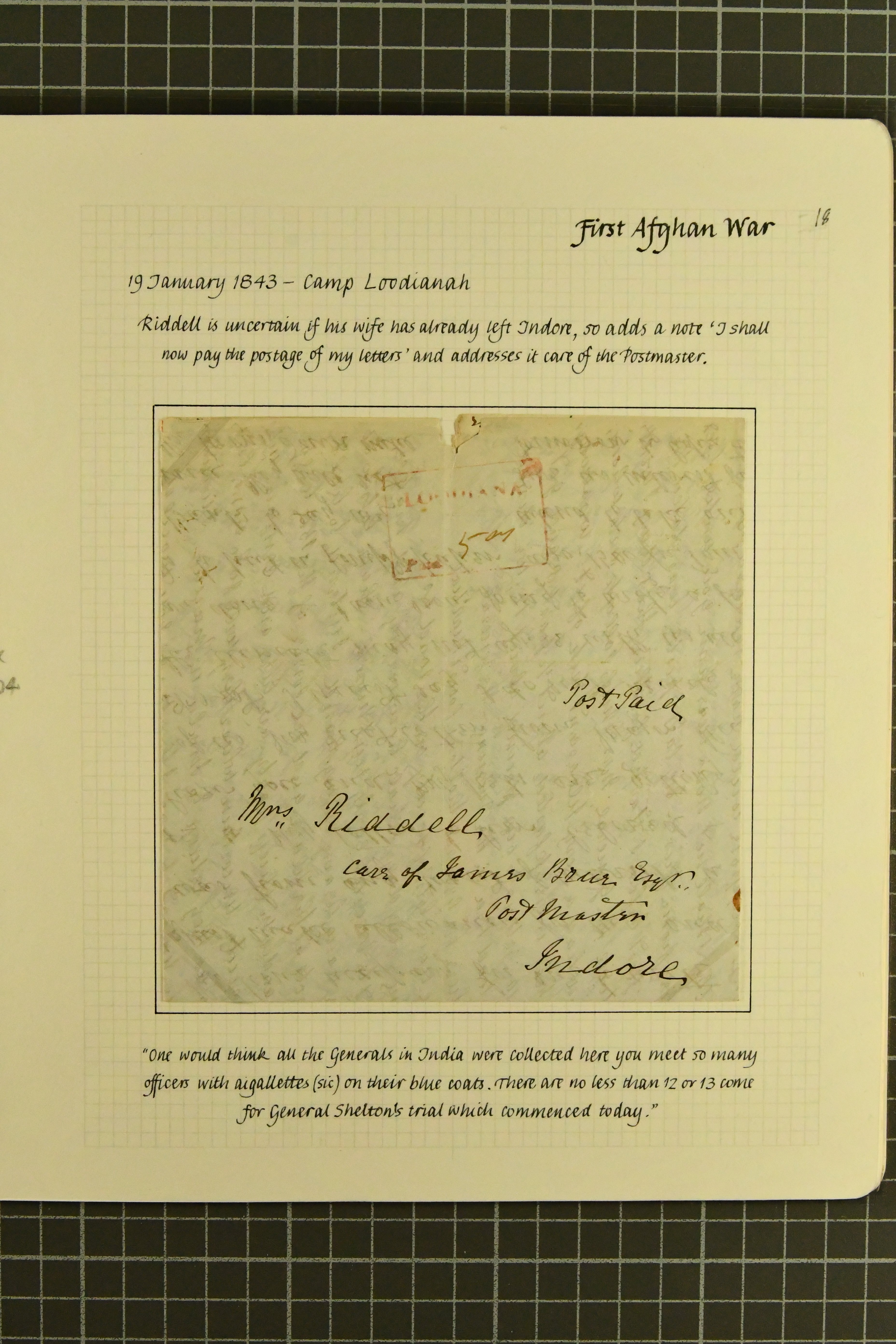 Pre-stamp cover of India — Lodianah HG 3, COV-5103, 19 January 1843