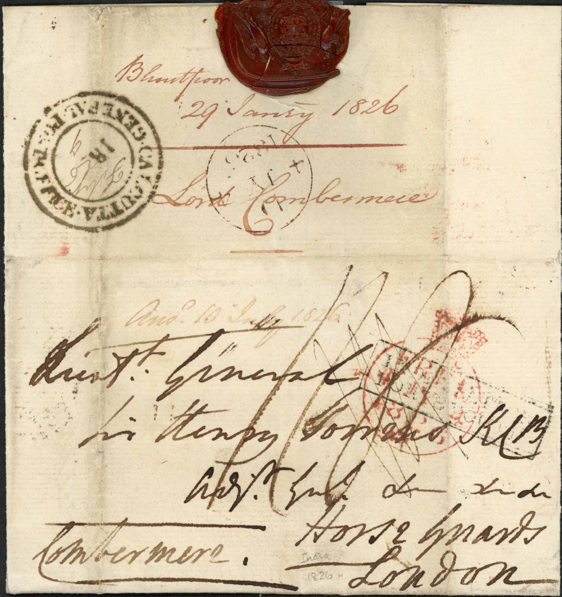 Pre-stamp cover of India — Calcutta SD8b, COV-4894, 1826