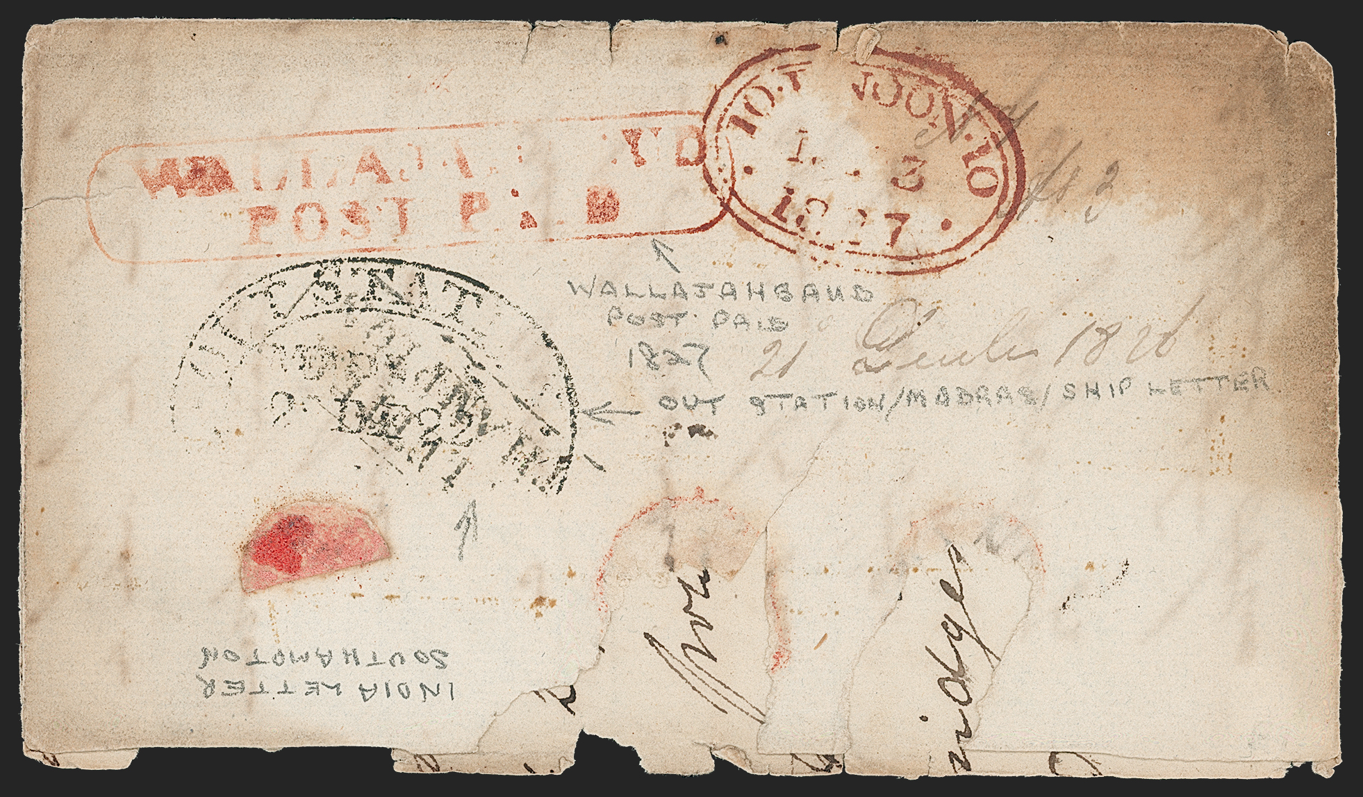 Pre-stamp cover of India — Wallajahabad HG 4, COV-5314, 21 December 1826