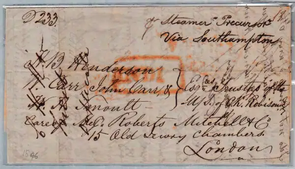 Pre-stamp cover of India — Calcutta SD16a, COV-4556, 1846