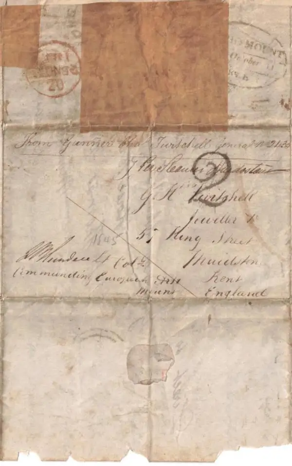 Pre-stamp cover of India — Mount HG 7, COV-5209, 14 October 1845