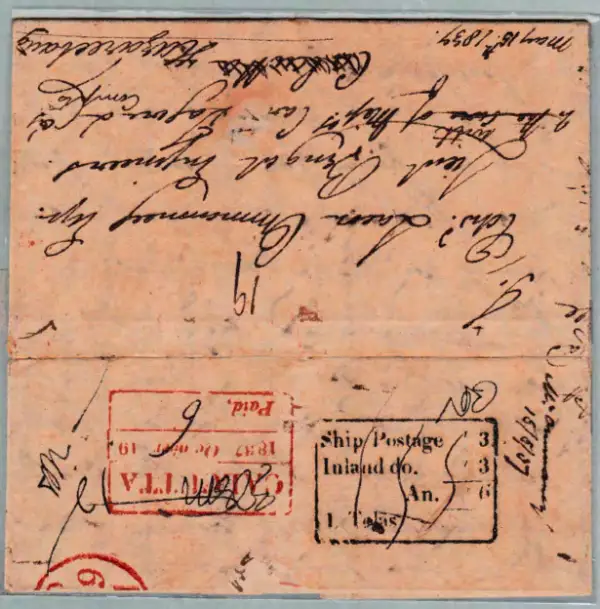 Pre-stamp cover of India — Calcutta SR42a, COV-4575, 19 October 1837