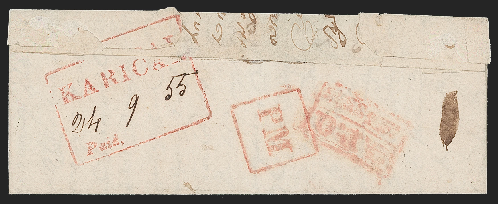 Pre-stamp cover of India — Karical HG 1, COV-1281, 24 September 1855