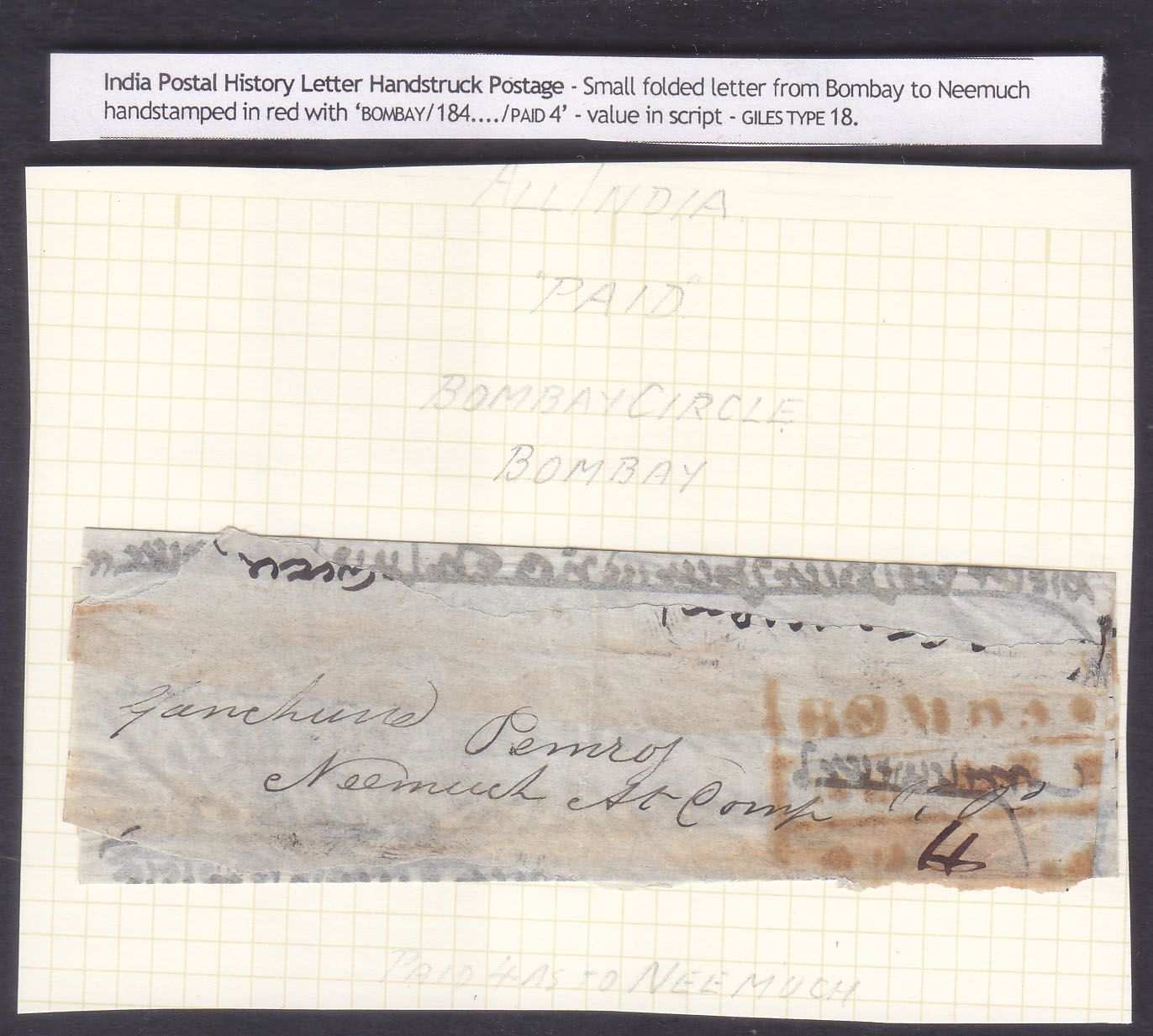 Bombay HG 18a pre-1854 cover, Sephils lot 0069