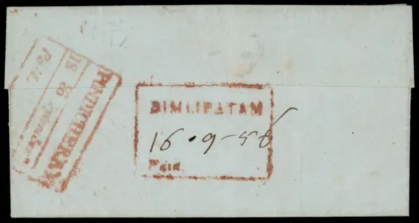 Pre-stamp cover of India — Bimlipatam HG 2, COV-4644, 16 September 1856