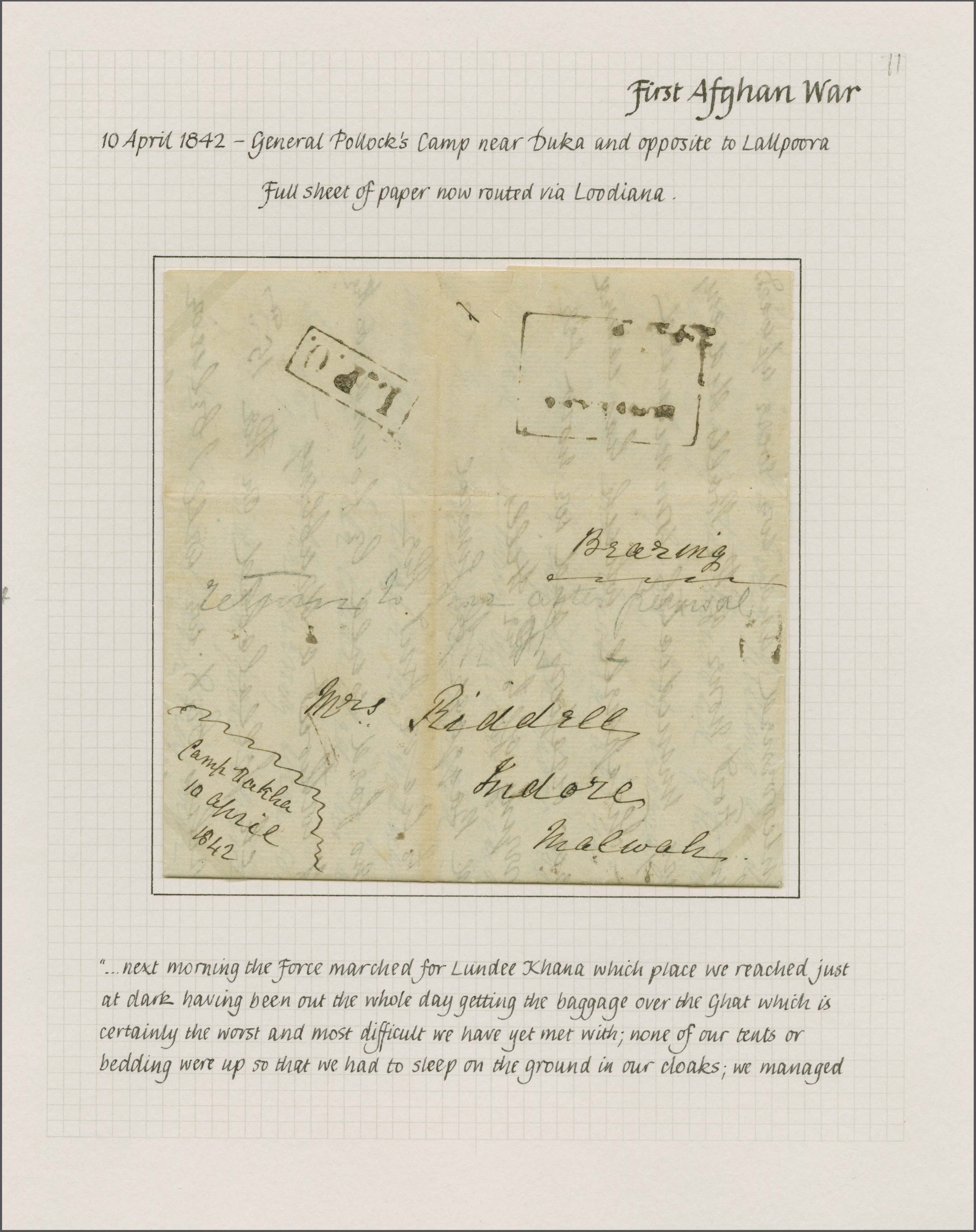 Pre-stamp cover of India — Lodianah HG 9, COV-5042, 10 April 1842