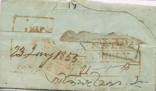 Pre-stamp cover of India — Naggery HG 1, COV-4778, 23 July 1855