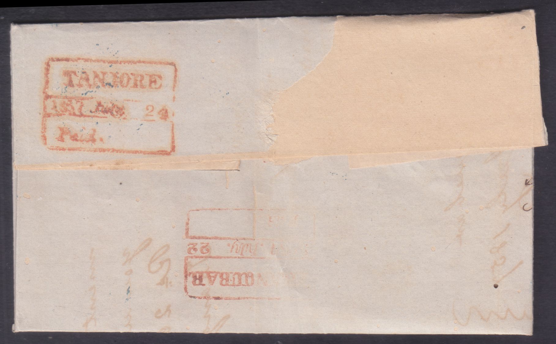 Tanjore HG 7 pre-1854 cover, Sephils lot 0035