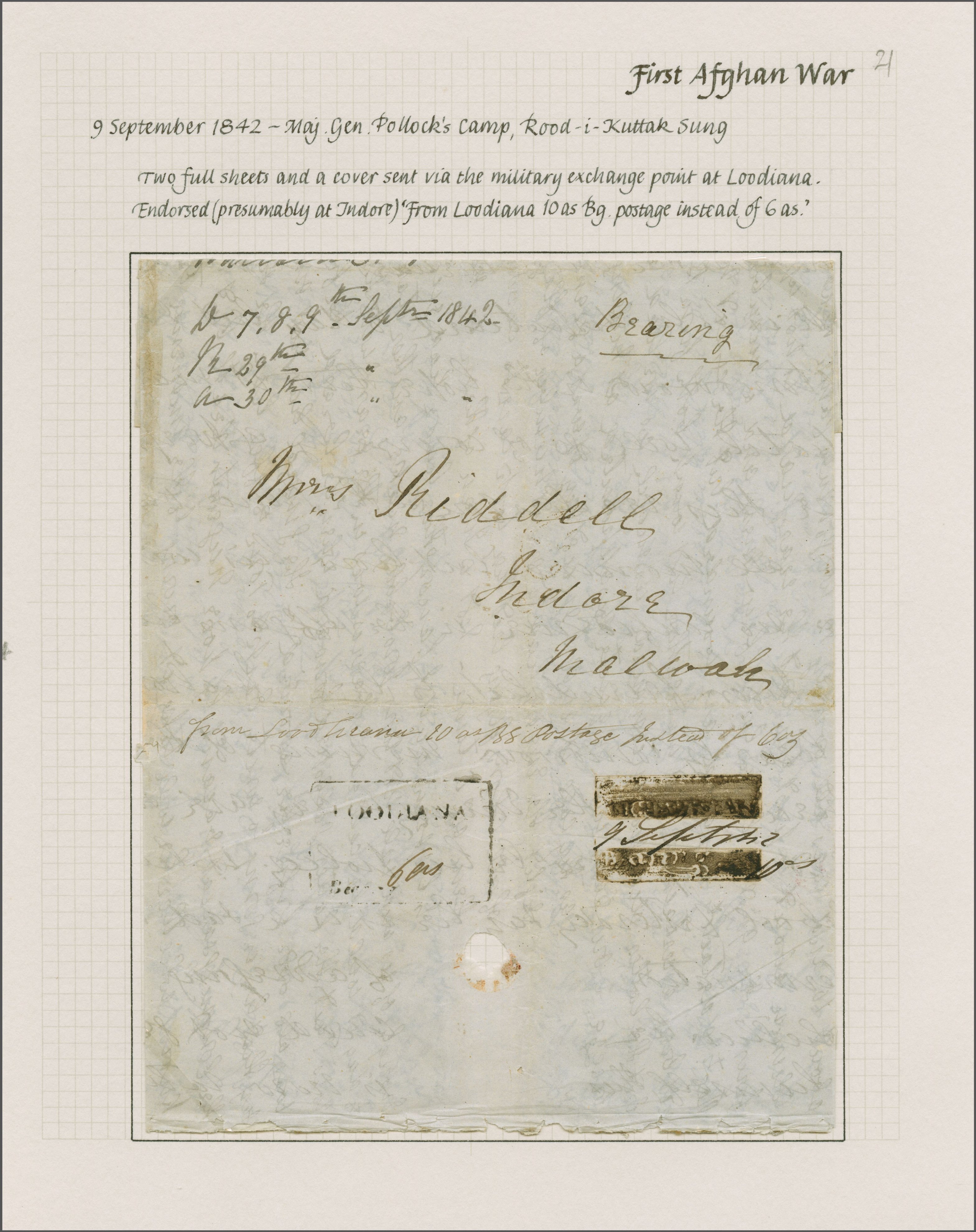 Pre-stamp cover of India — Lodianah HG 4, COV-5047, 9 September 1842