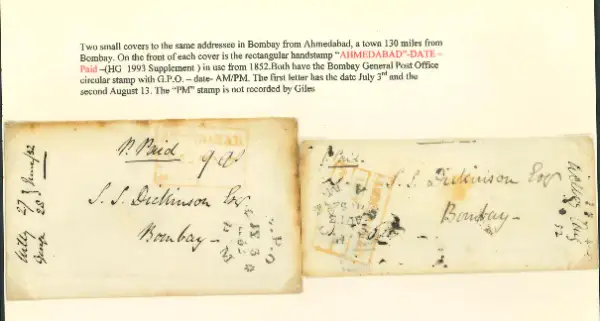 Pre-stamp cover of India — Ahmedabad HG 1, COV-5014, 3 July 1852