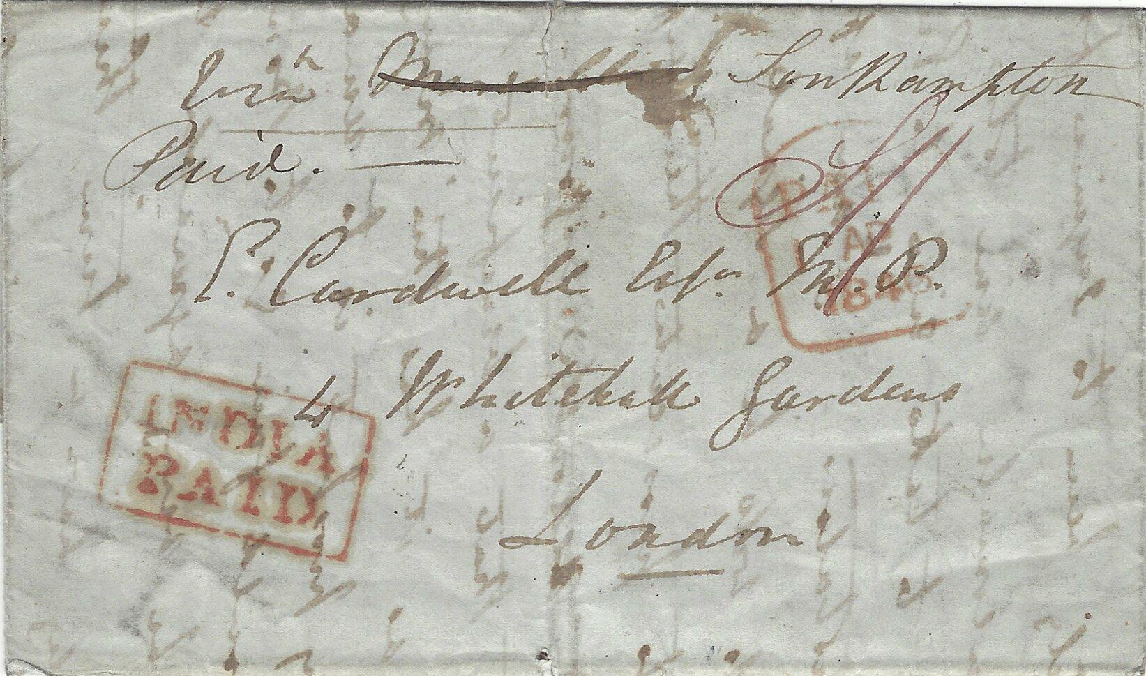 Pre-stamp cover of India — Calcutta SD20a, COV-5138, 1846