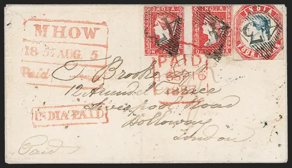 Pre-stamp cover of India — Mhow HG 5, COV-4706, 5 August 1857