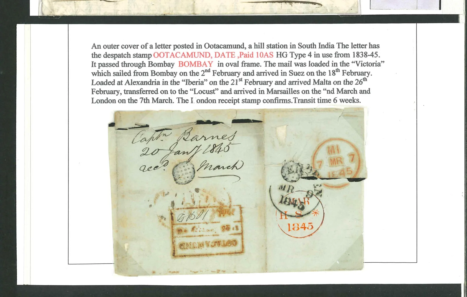 Pre-stamp cover of India — Ootacamund HG 4, COV-5004, 1845