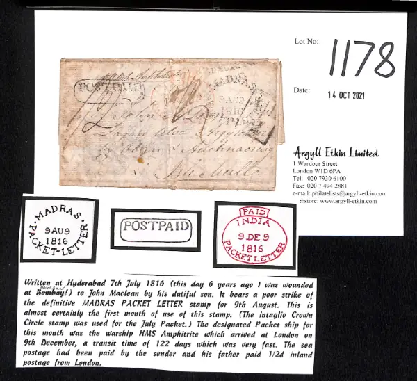 Madras SD4 pre-1854 cover, Argyll Etkin lot 1178