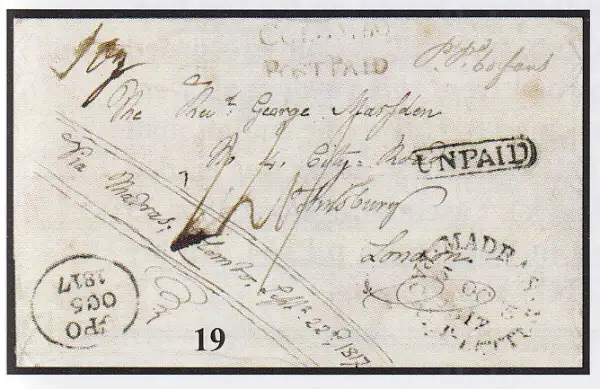 Madras SD3 pre-1854 cover, Cavendish Philatelic Auctions Ltd lot 19