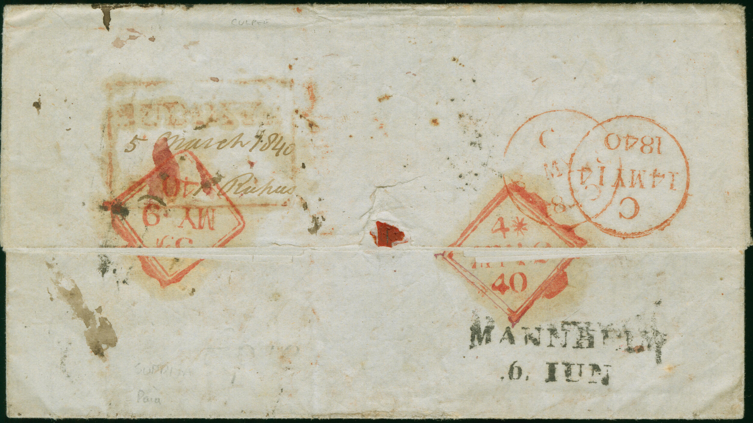 Pre-stamp cover of India — 1840, Suddiya HG 1 handstruck folded letter (COV-5227)