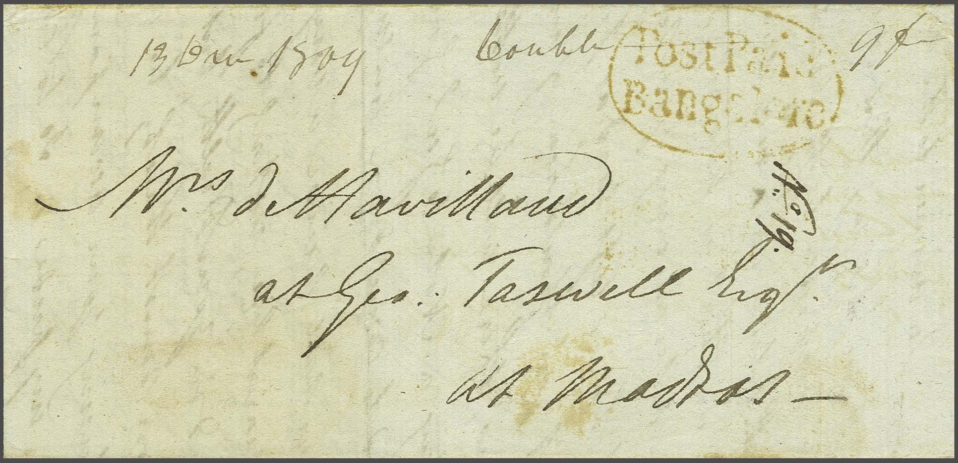 13 December 1809 Bangalore HG 2 pre stamp cover — COV-3555