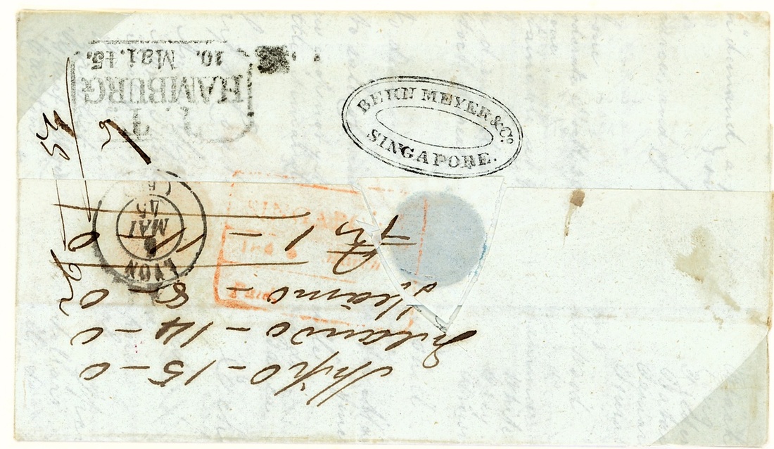 Pre-stamp cover of India — 1845, Singapore FP 5 handstruck folded letter (COV-5529)