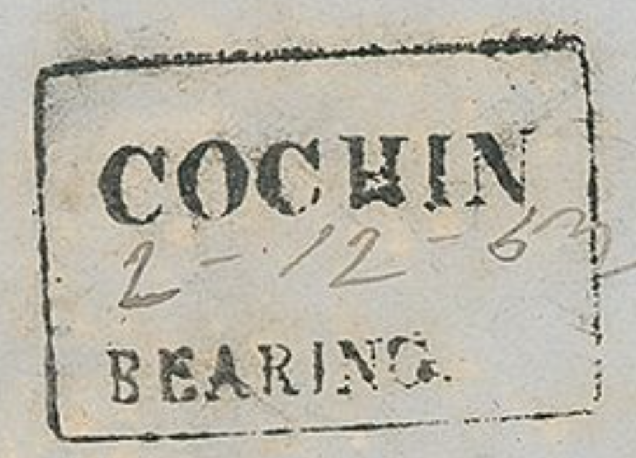 Handstruck stamp of India — Cochin HG 3 pre-1854 handstamp