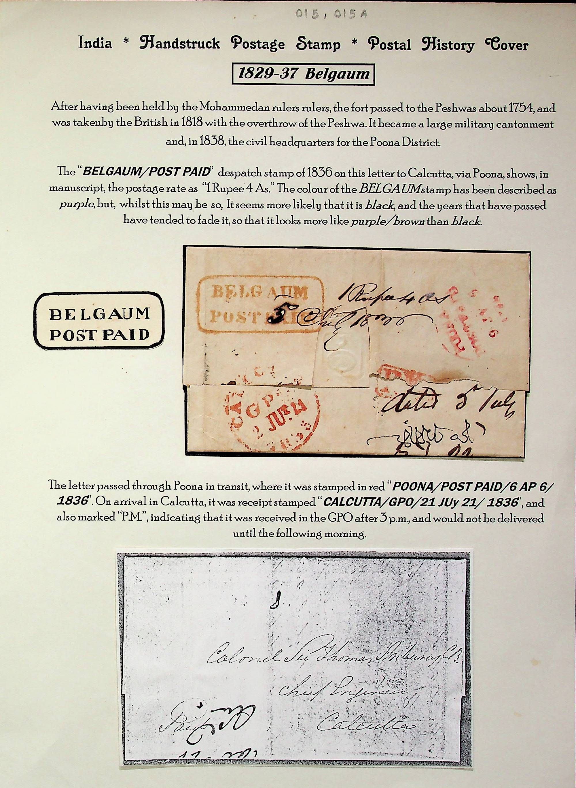 6 April 1836 Belgaum HG 1 pre stamp cover — COV-3626