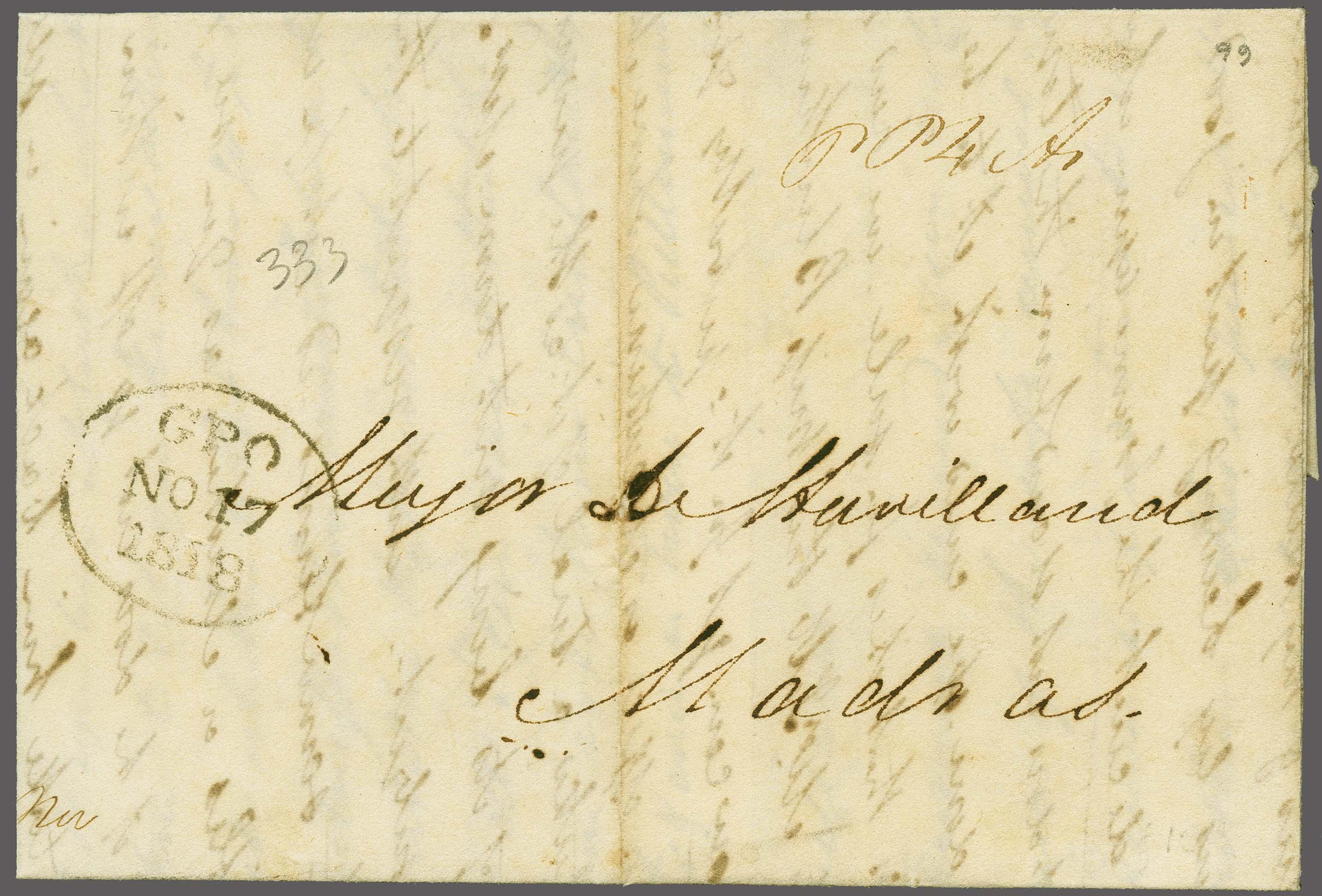 Chittoor HG 2 pre stamp cover — back (COV-589)