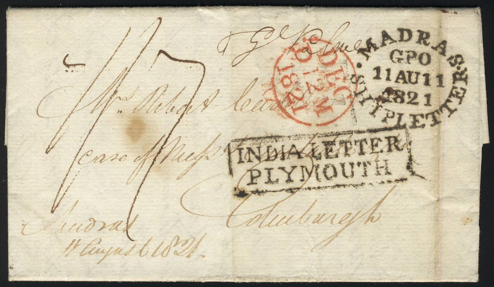 11 August 1821 Madras SD8 pre stamp cover — COV-4514