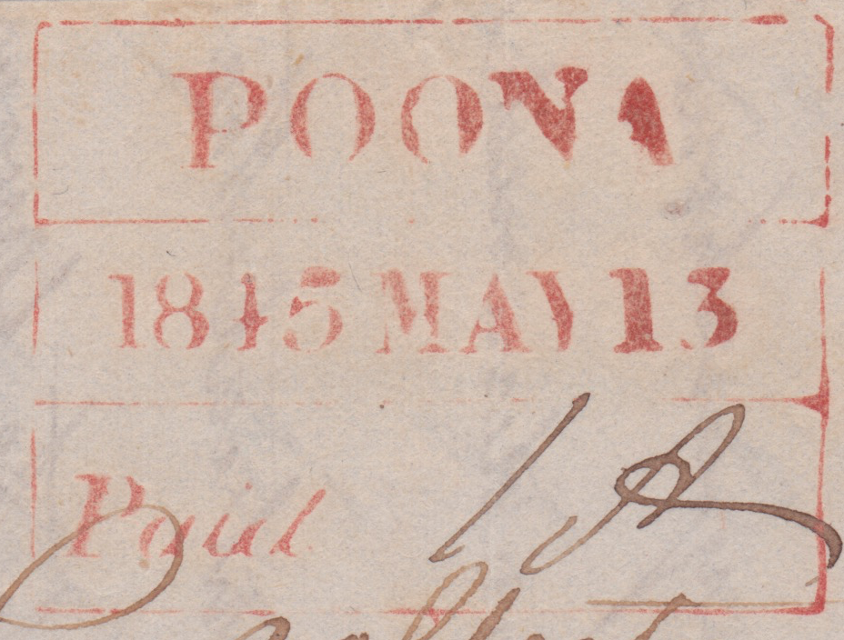 Poona HG 12 — pre-1854 Indian handstamp, 1845–1849, Red