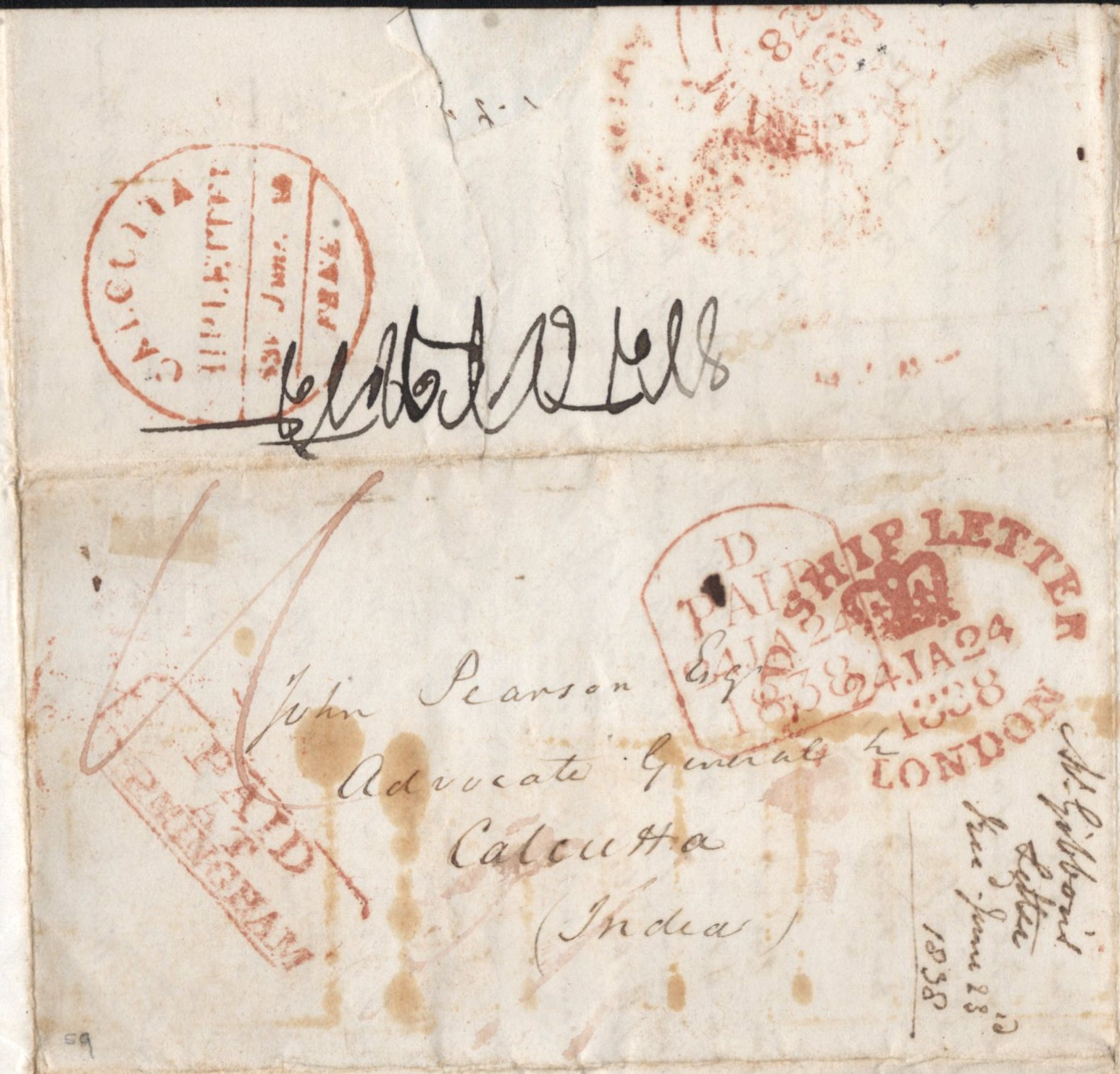 1838 Calcutta SD14 pre stamp cover — COV-4250