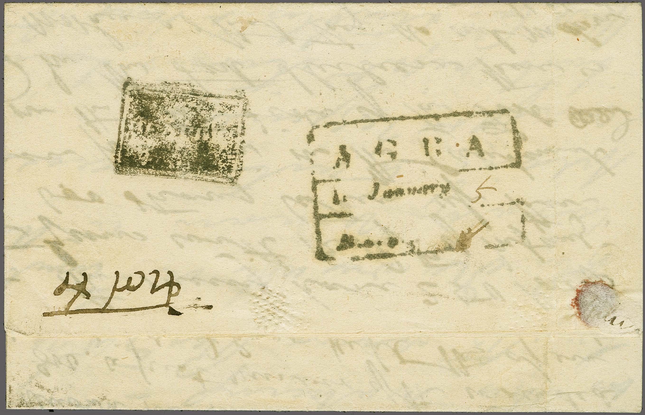 January 1844 Agra HG 5 pre stamp cover — COV-593