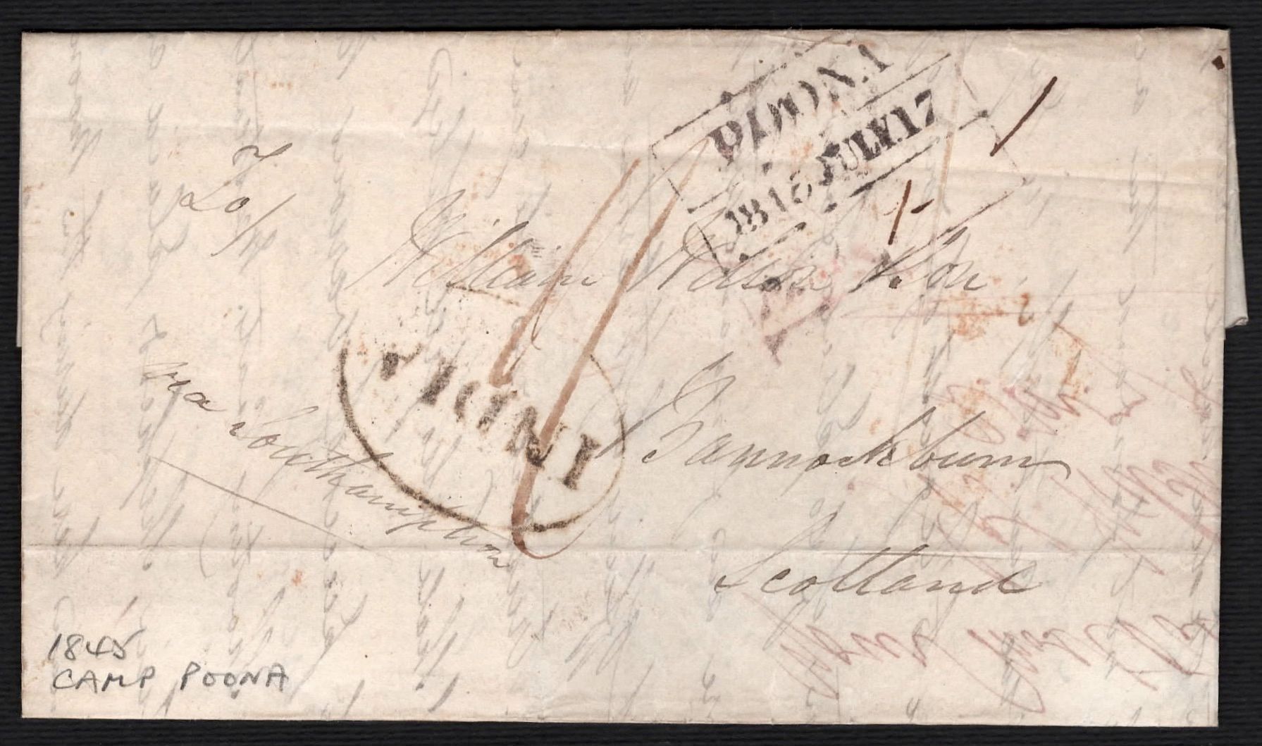 17 July 1845 Poona HG 13 pre stamp cover — COV-3857