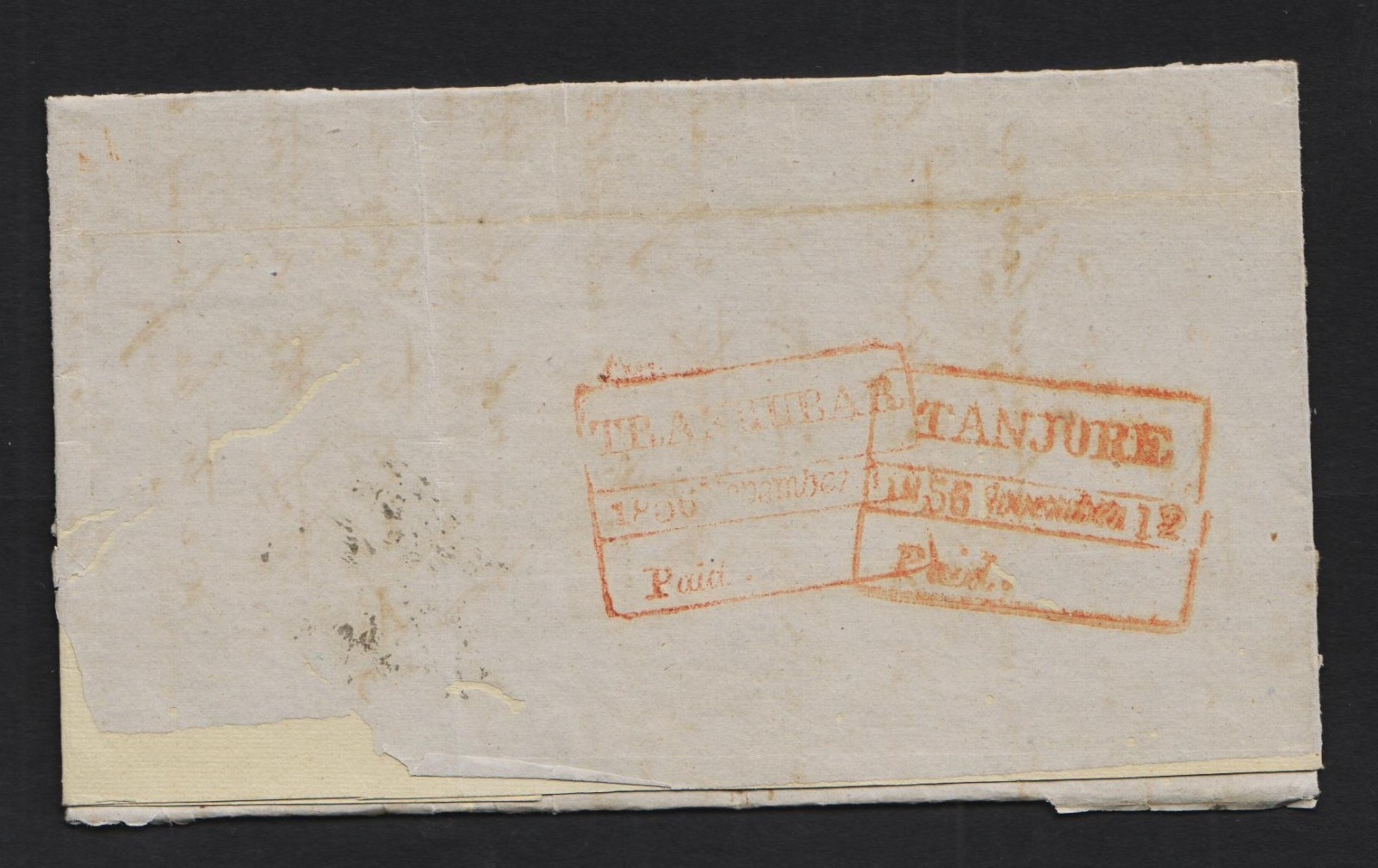 12 November 1856 Tranquebar HG 6 pre stamp cover — COV-4545