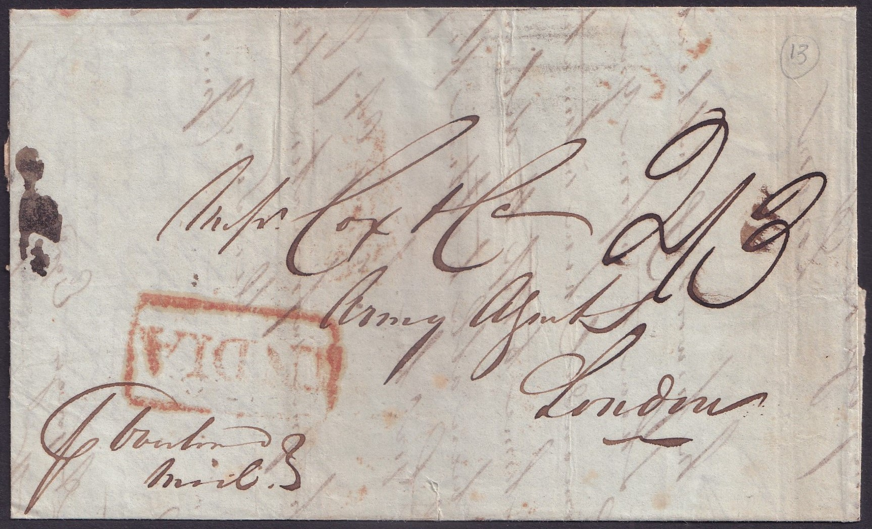 9 May 1843 Calcutta SD16 pre stamp cover — COV-3144